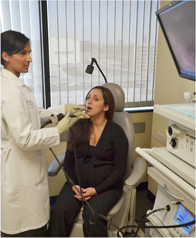 Figure 2: Stroboscopy examination. Laryngologist performed stroboscopy imaging is the gold standard method of diagnosing vocal cord nodules.