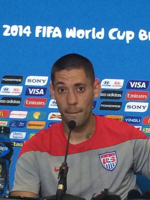 Dempsey at a press conference. His nose is seen deviating to his left.